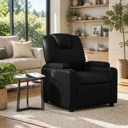 Durable Manual Reclining Armchair with Cup Holders - Black