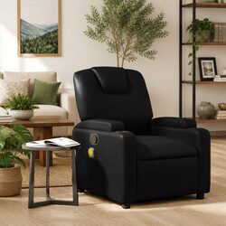 Black Faux Leather Manual Recline Massage Recliner Chair