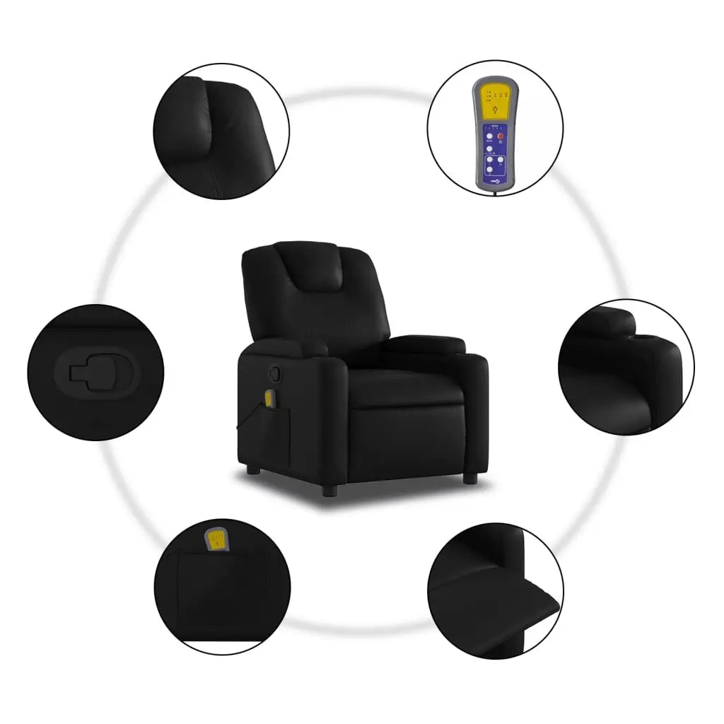 Black Faux Leather Manual Recline Massage Recliner Chair