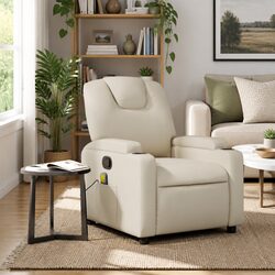 Cream Faux Leather Massage Recliner Chair with Vibration