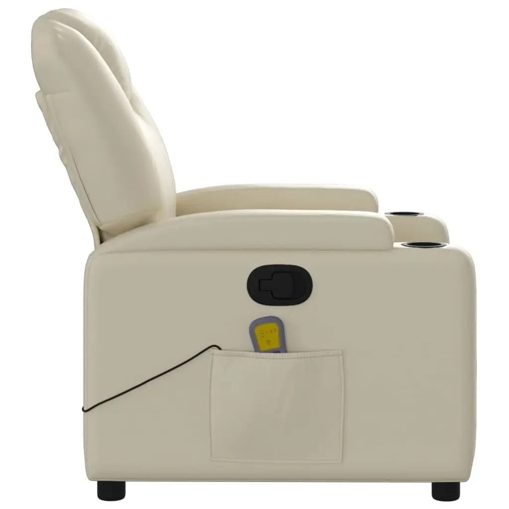 Cream Faux Leather Massage Recliner Chair with Vibration