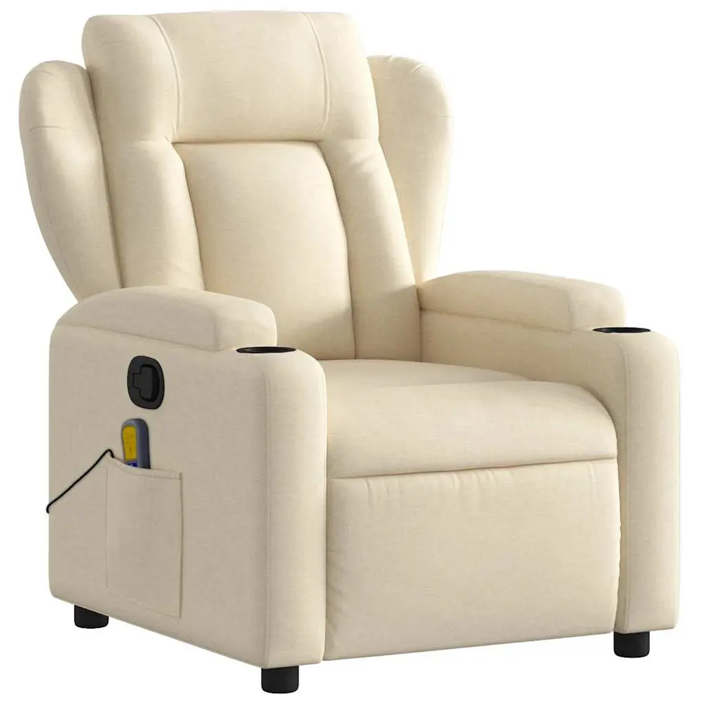Cream Fabric Massage Recliner Chair with Cup Holders