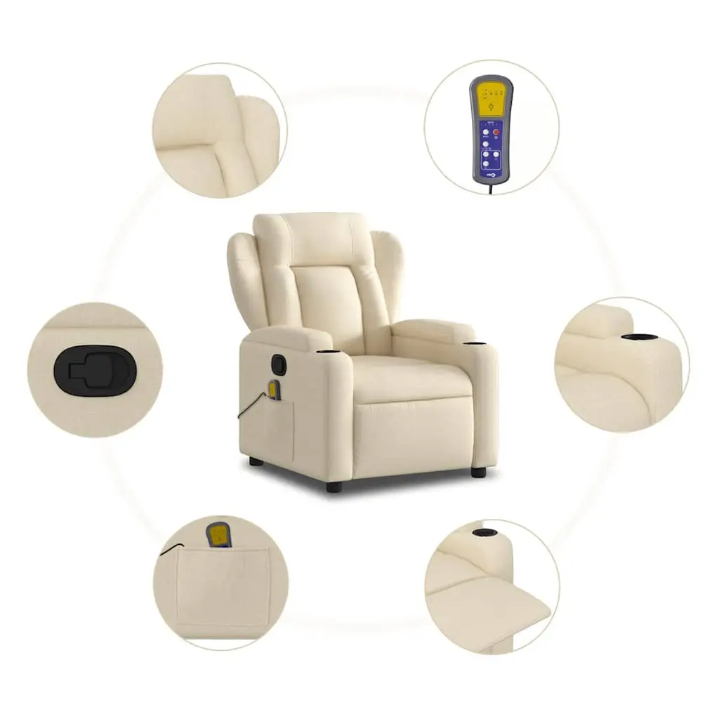 Cream Fabric Massage Recliner Chair with Cup Holders