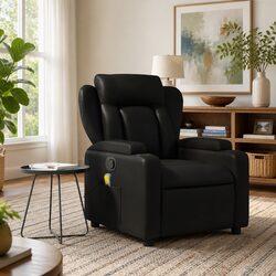 Black Faux Leather Manual Recline Massage Armchair