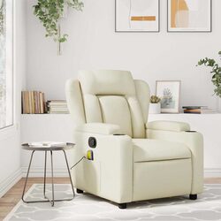 Cream Faux Leather Manual Recline Massage Armchair