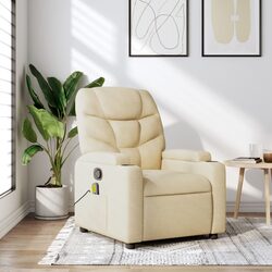Cream Fabric Massage Recliner Chair with Manual Recline