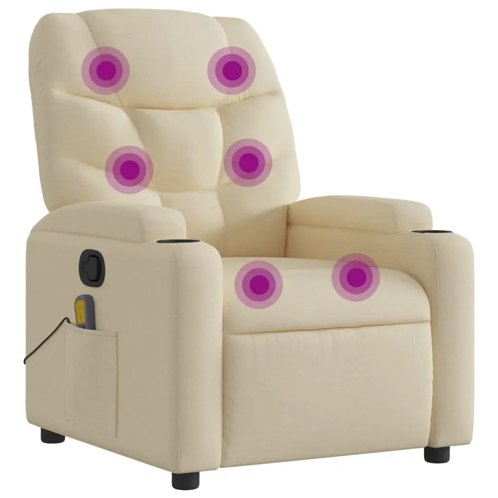 Recliner Chair Cream Fabric Manual Recline Vibration Massage Armchair