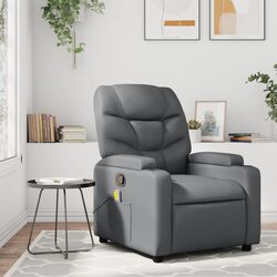 Grey Faux Leather Manual Recline Massage Recliner Chair