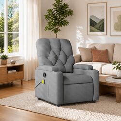 Grey Fabric Manual Recline Massage Recliner Chair