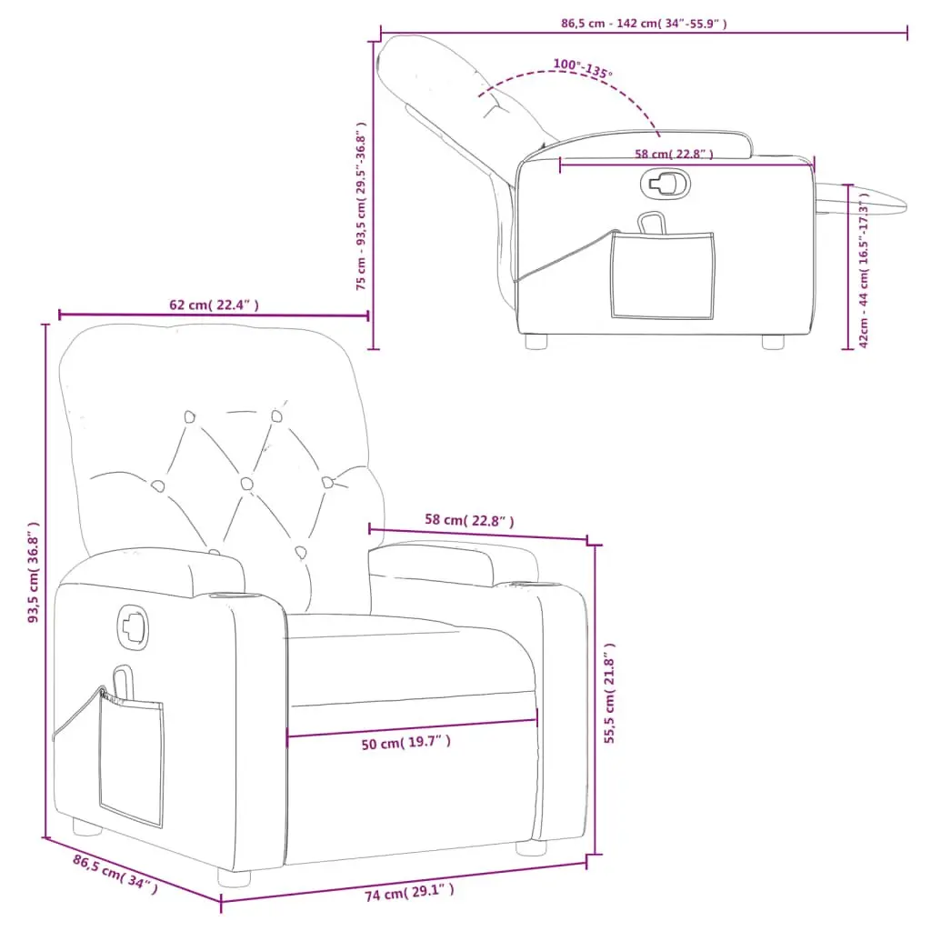 Grey Fabric Manual Recliner Chair with Vibration Massage