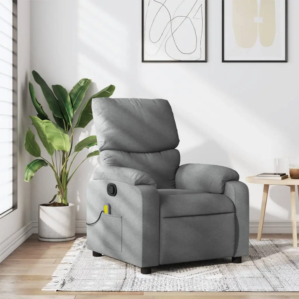 Massage Recliner Chair Fabric Grey Manual Recline Vibration