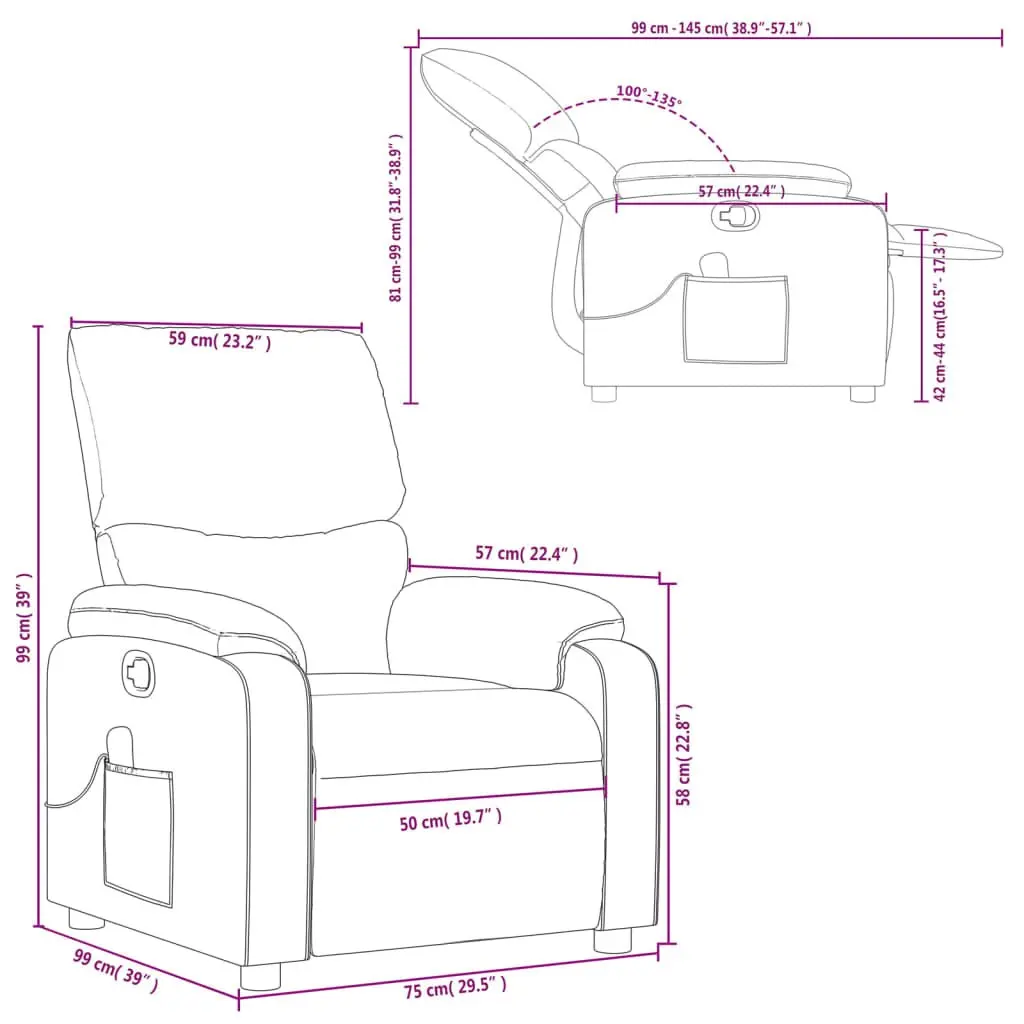 Massage Recliner Chair Fabric Grey Manual Recline Vibration