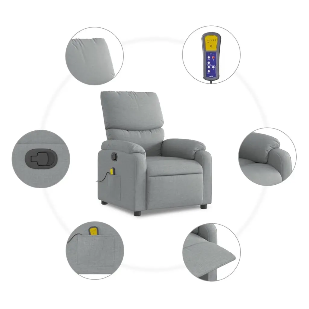 Massage Recliner Chair Fabric Grey Manual Recline Vibration
