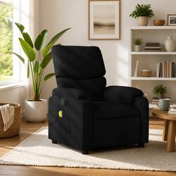 Premium Black Fabric Massage Recliner with 6 Vibration Points