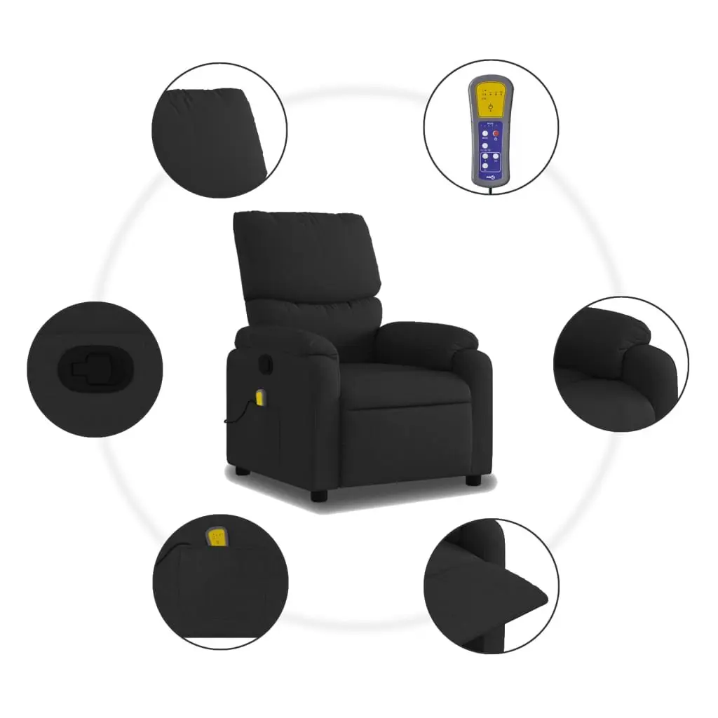 Massage Recliner Chair Fabric Black Manual Recline 6 Vibration Points