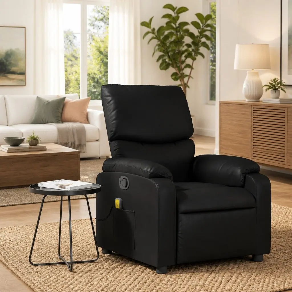 Black Faux Leather Massage Recliner Chair