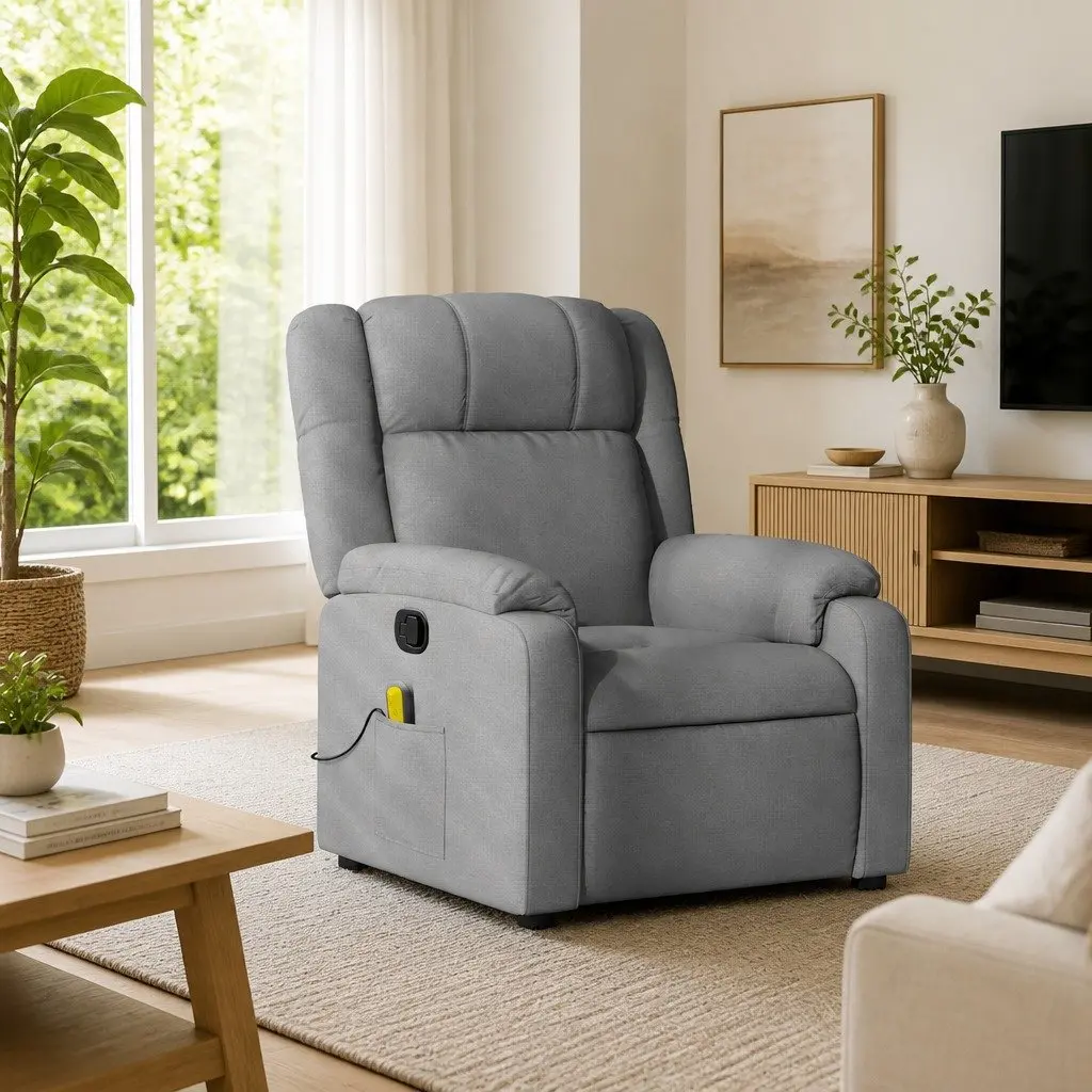 Massage Recliner Chair Fabric Light Grey Manual Reclining Armchair