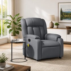 Reclining Massage Chair in Grey Faux Leather
