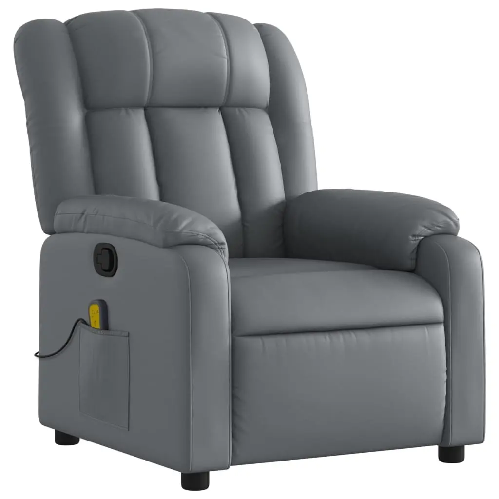 Massage Recliner Chair Faux Leather Grey Manual Recline Vibration