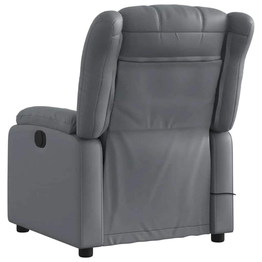 Massage Recliner Chair Faux Leather Grey Manual Recline Vibration