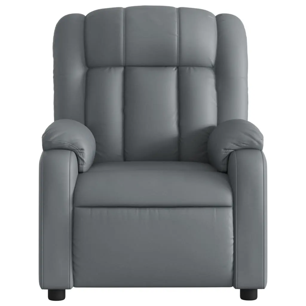 Massage Recliner Chair Faux Leather Grey Manual Recline Vibration