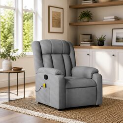 Durable Grey Fabric Massage Recliner with Adjustable Footrest