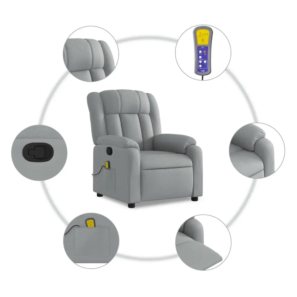 Grey Fabric Massage Recliner with Adjustable Footrest