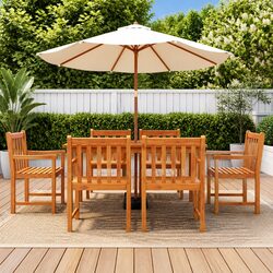 Set of 6 Brown Acacia Wood Garden Chairs with Armrests