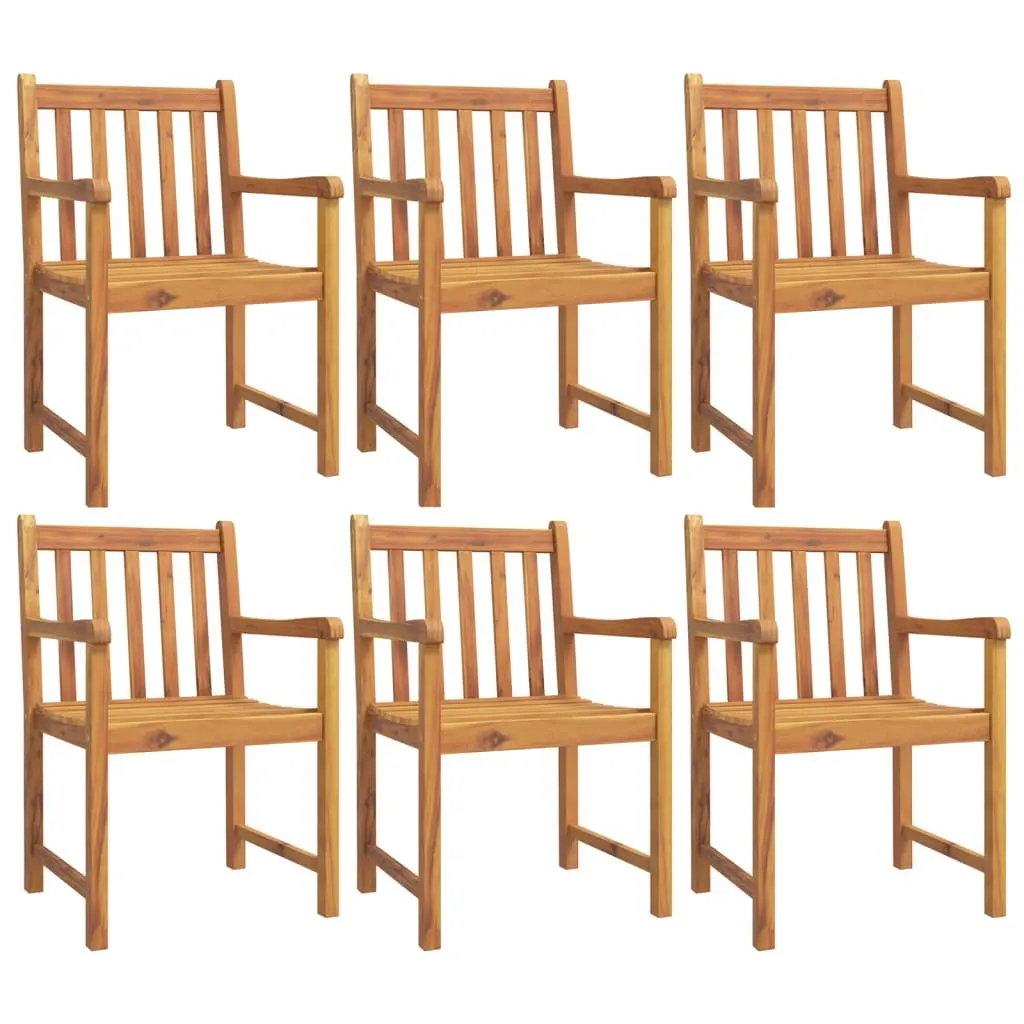 Set of 6 Brown Acacia Wood Garden Chairs with Armrests