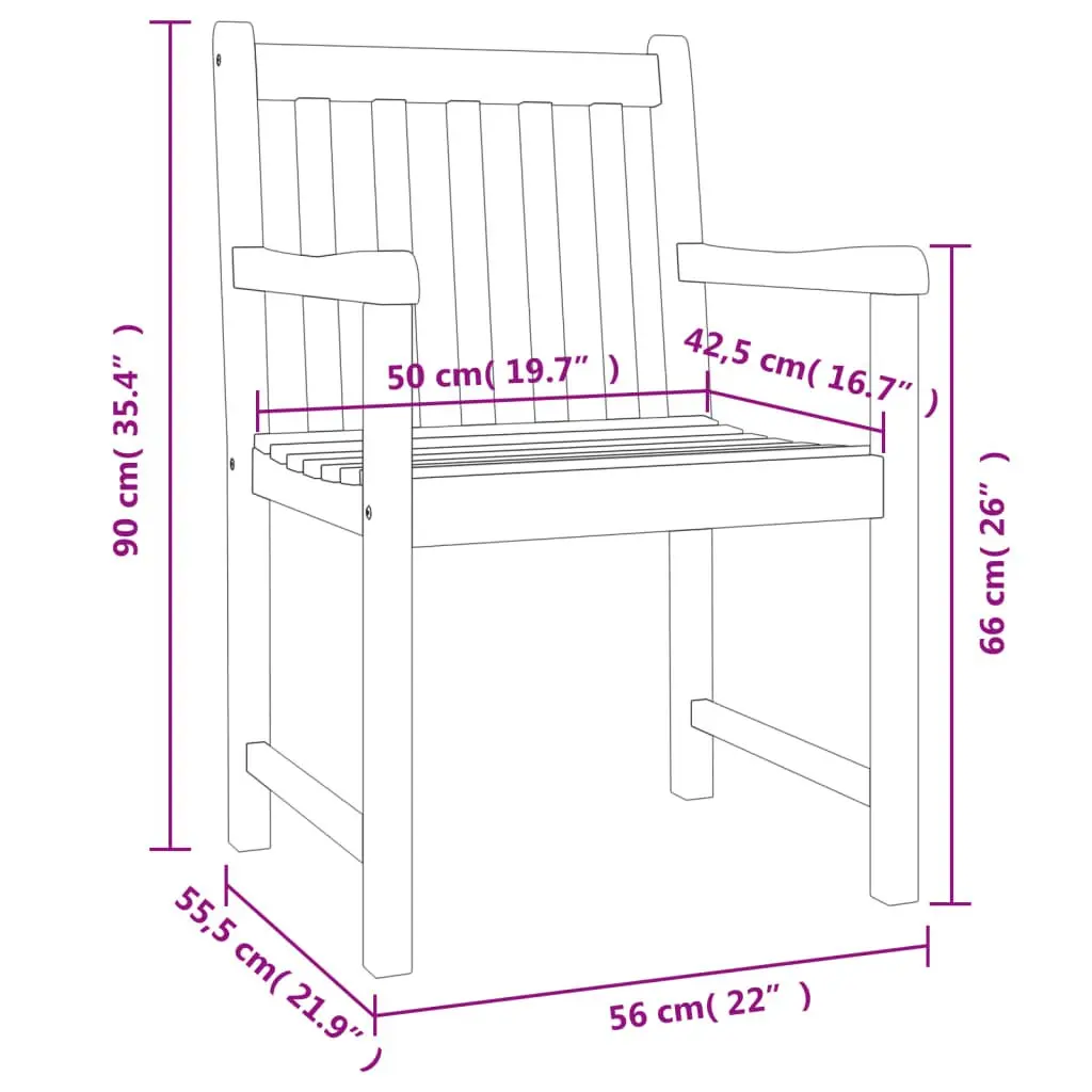 Outdoor Chairs Solid Acacia Wood 56 x 55.5 x 90 cm Brown 8 Piece Garden Seating Patio Set