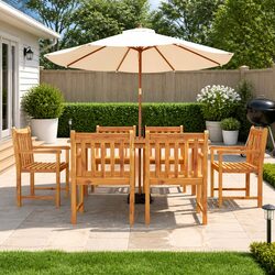 7 Piece Brown Acacia Wood Garden Dining Set