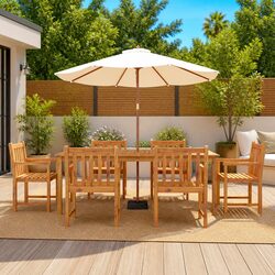 Solid Acacia Wood 7-Piece Outdoor Dining Set in Brown
