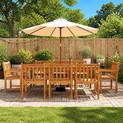 Solid Acacia Wood 9 Piece Garden Dining Set in Brown