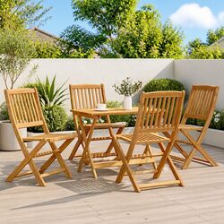 5-Piece Folding Dining Set Crafted from Solid Acacia Wood