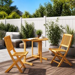 Solid Wood Folding Garden Dining Set with 3 Pieces