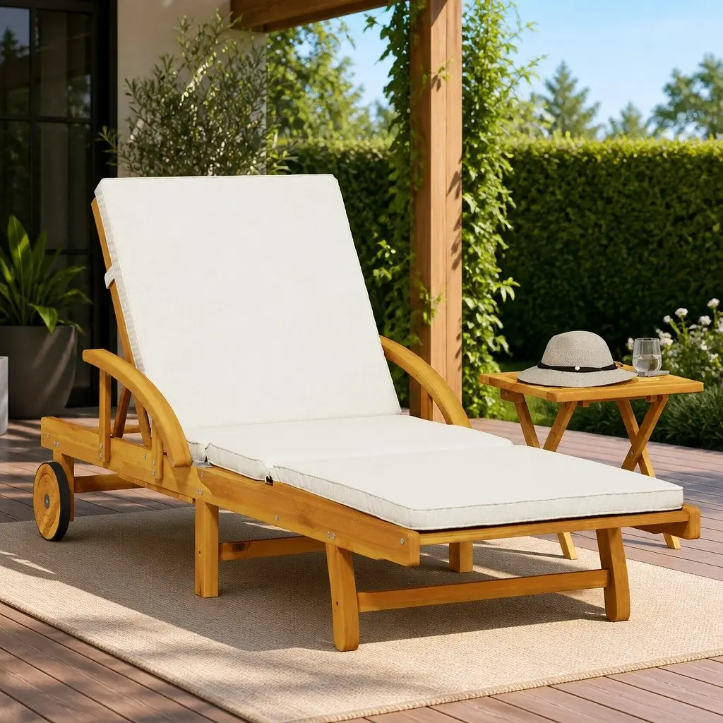 Sun Lounger with Cushion and Pull-Out Table