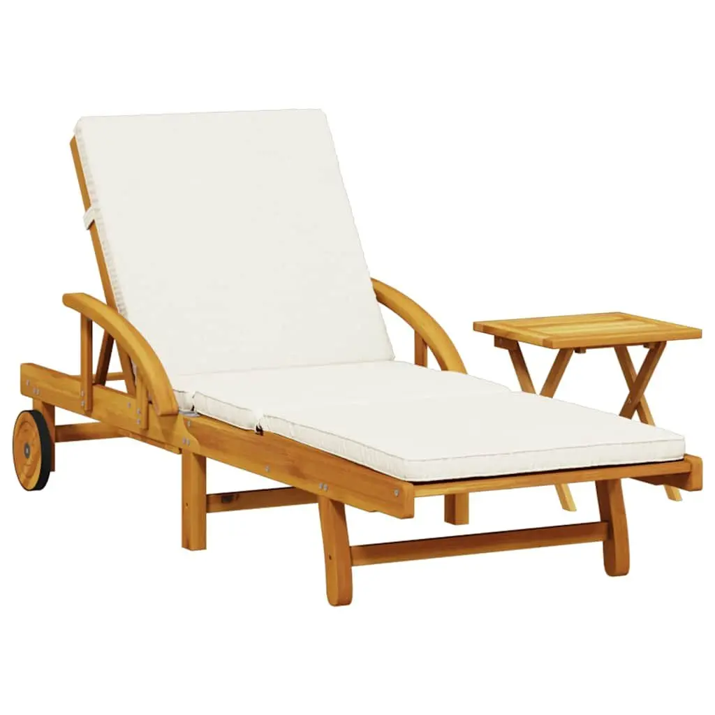 Sun Lounger with Cushion and Pull-Out Table