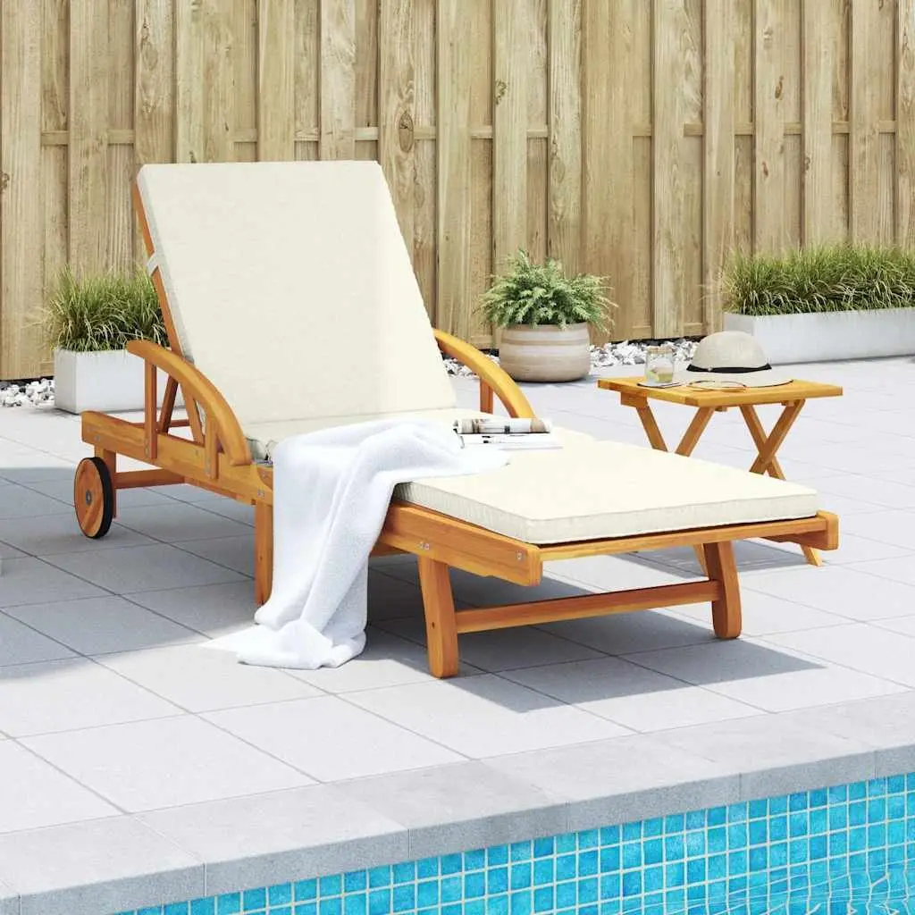 Sun Lounger with Cushion and Pull-Out Table