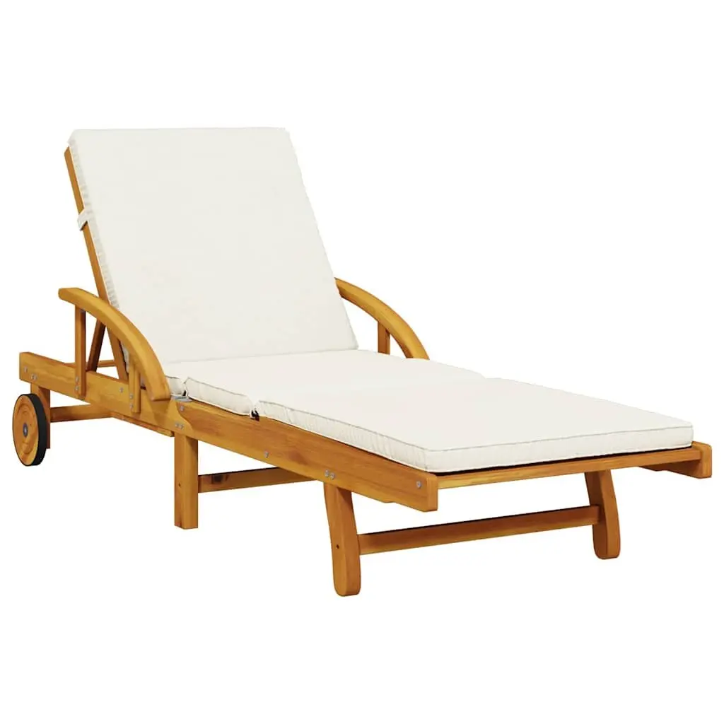 Sun Lounger with Cushion and Pull-Out Table