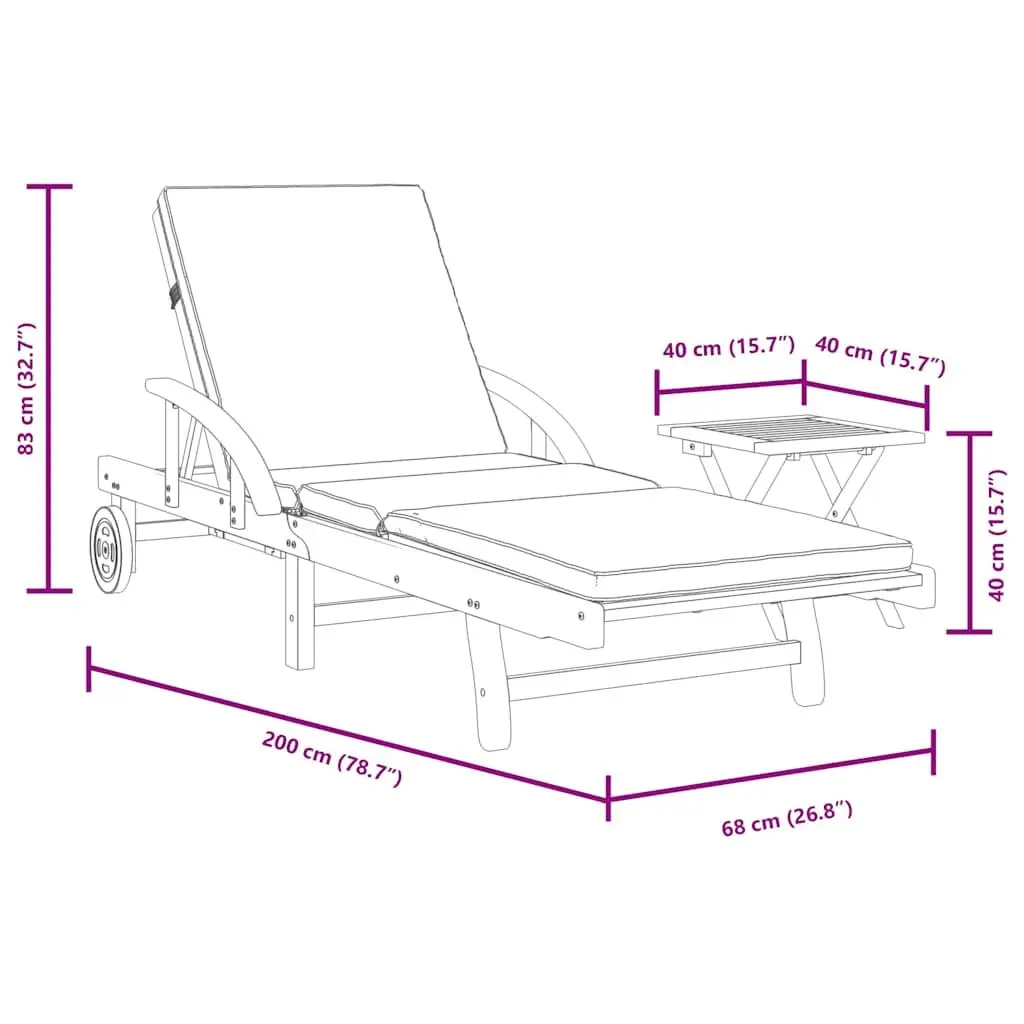 Sun Lounger with Cushion and Pull-Out Table