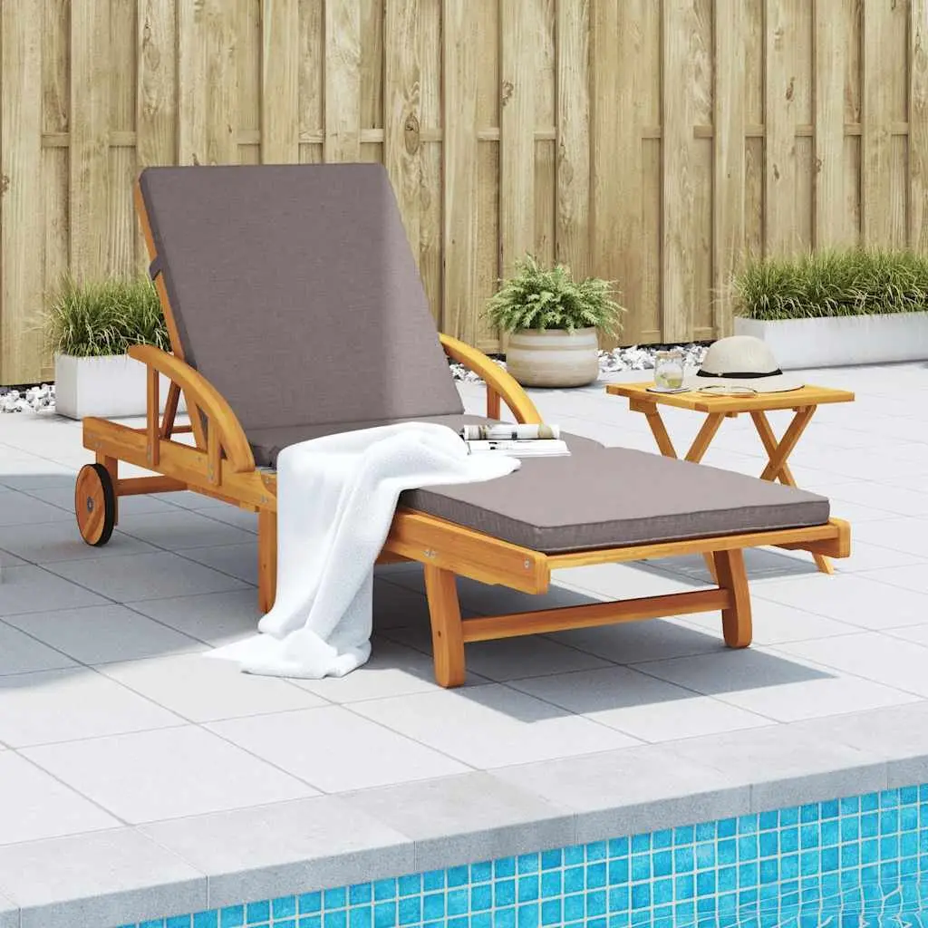 Sun Lounger with Pull-Out Table and Cushion
