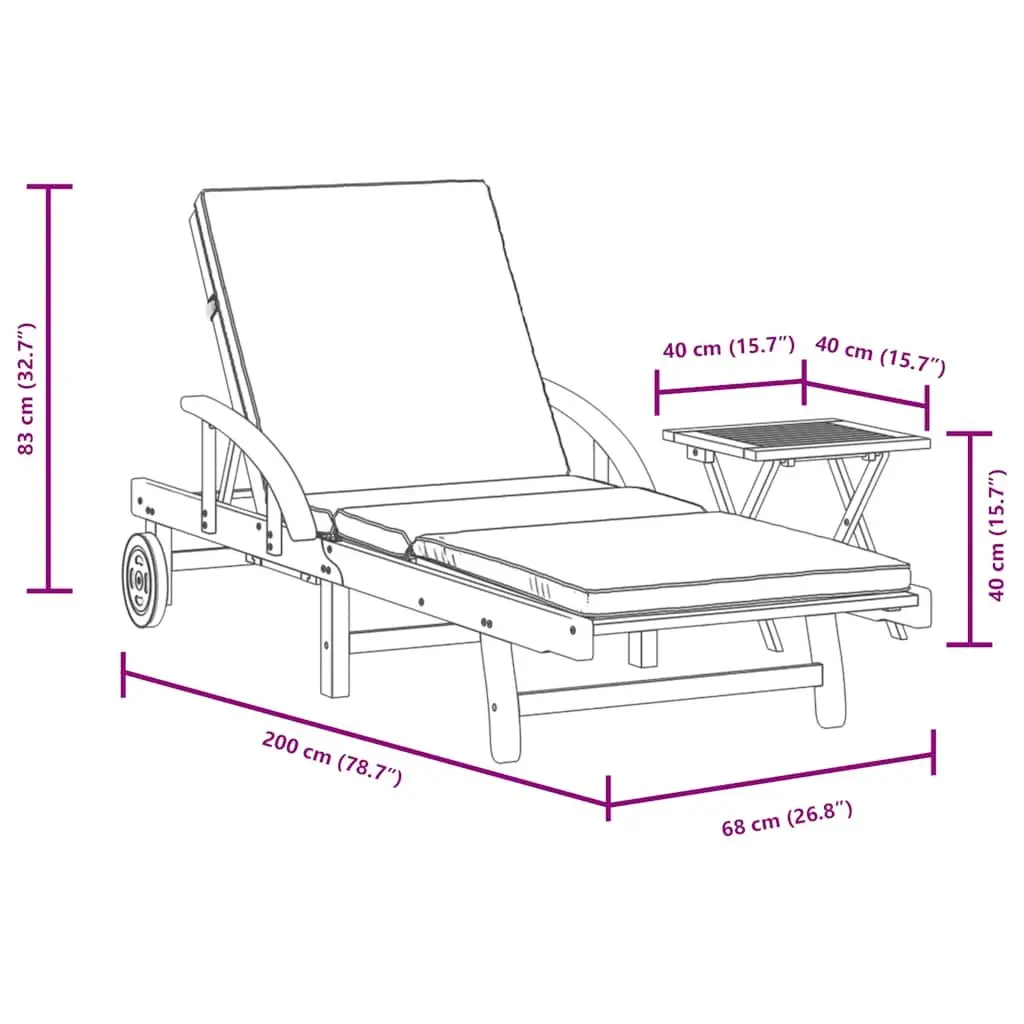 Sun Lounger with Pull-Out Table and Cushion