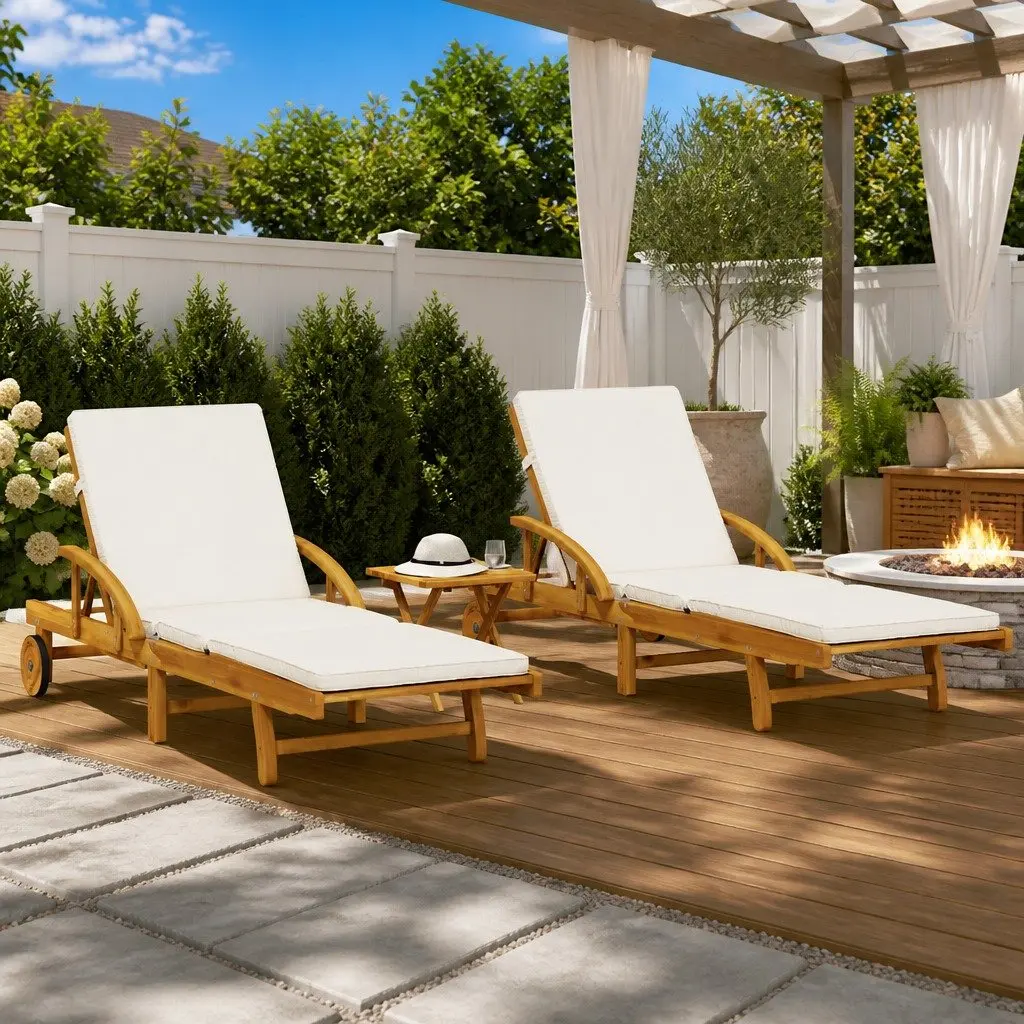 2-Piece Sun Loungers with Pull-Out Table