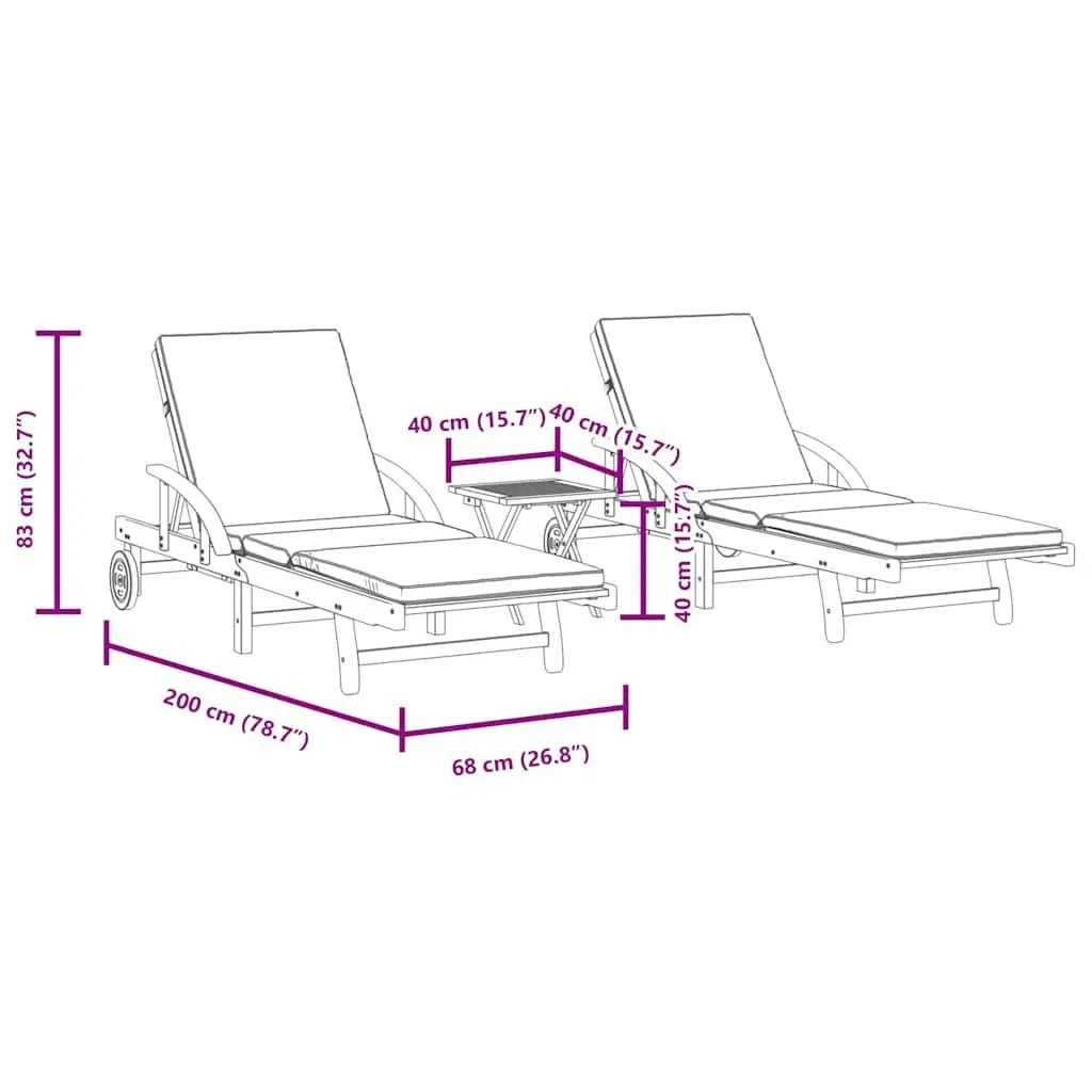 2-Piece Sun Loungers with Pull-Out Table