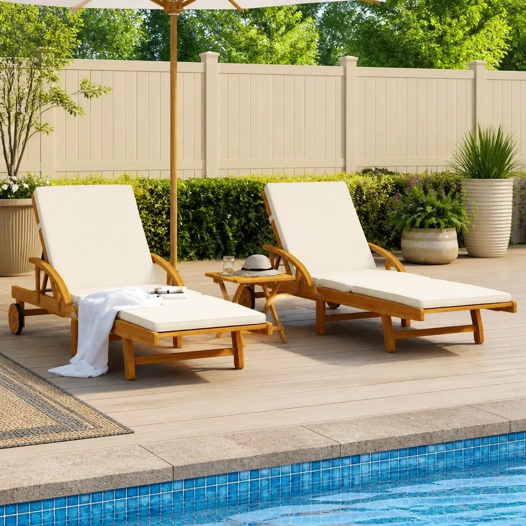 Solid Wood Sun Loungers with Cushions