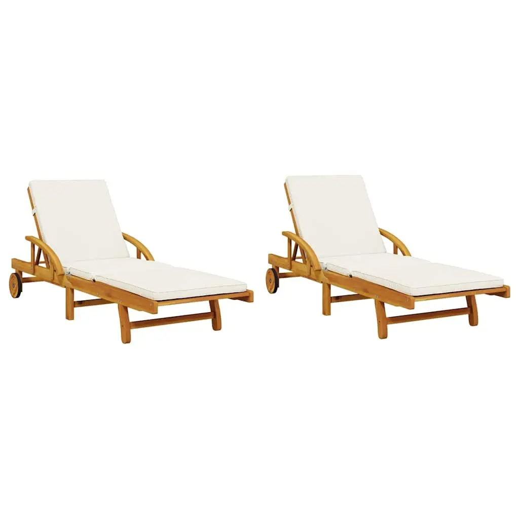 Solid Wood Sun Loungers with Cushions
