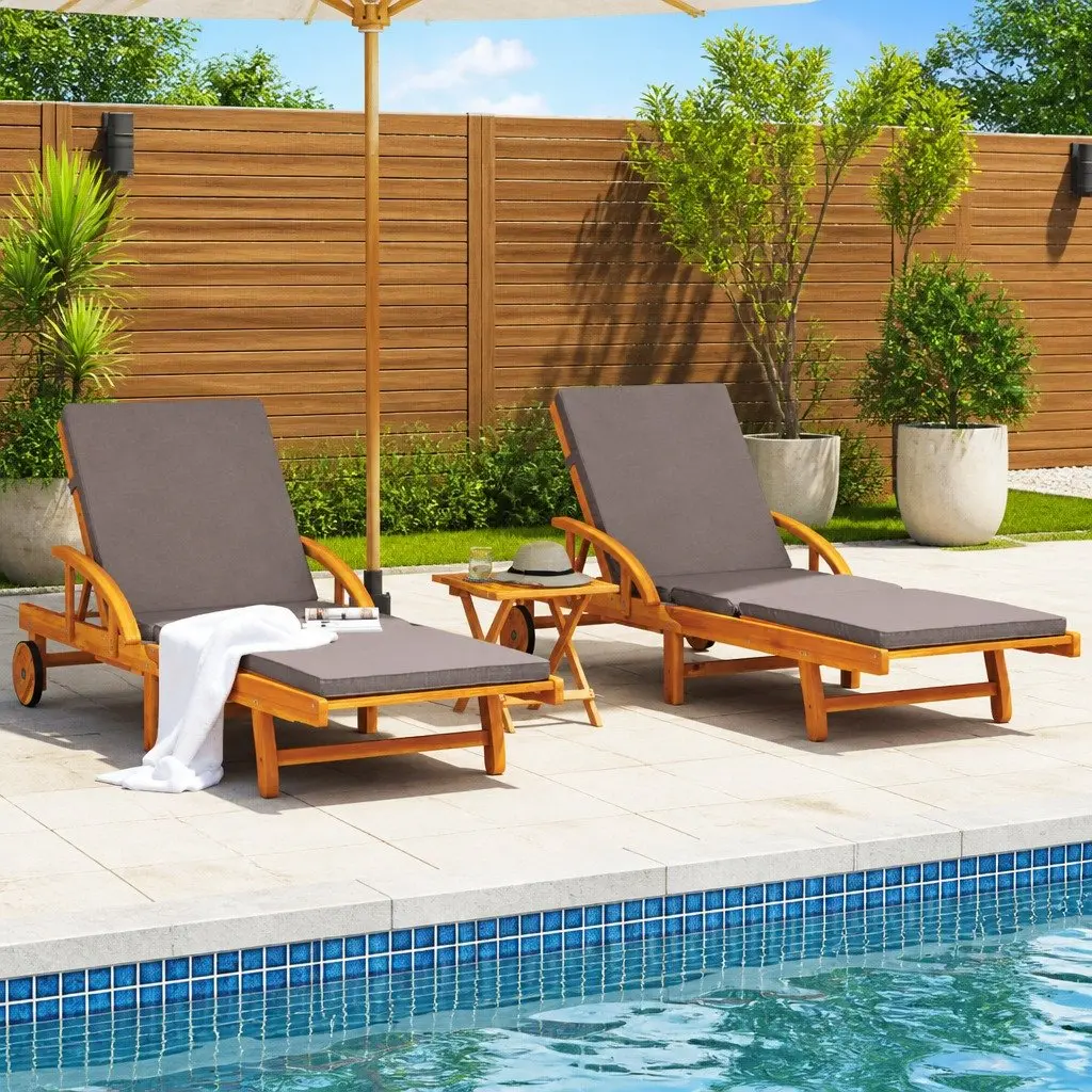 Sun Loungers Solid Acacia Wood 200x68x83cm Brown 2 pcs with Cushions