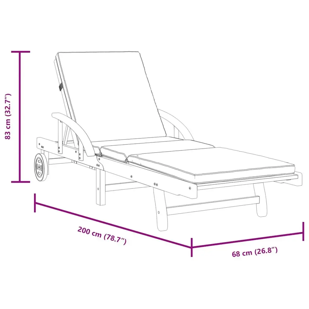 Sun Loungers Solid Acacia Wood 200x68x83cm Brown 2 pcs with Cushions