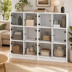 Premium White Bookcase with Glass Doors for Modern Spaces