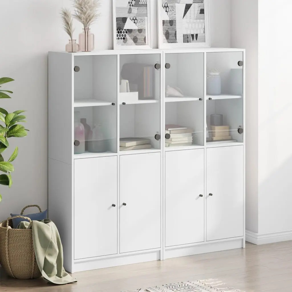White Bookcase with Doors and Storage Options